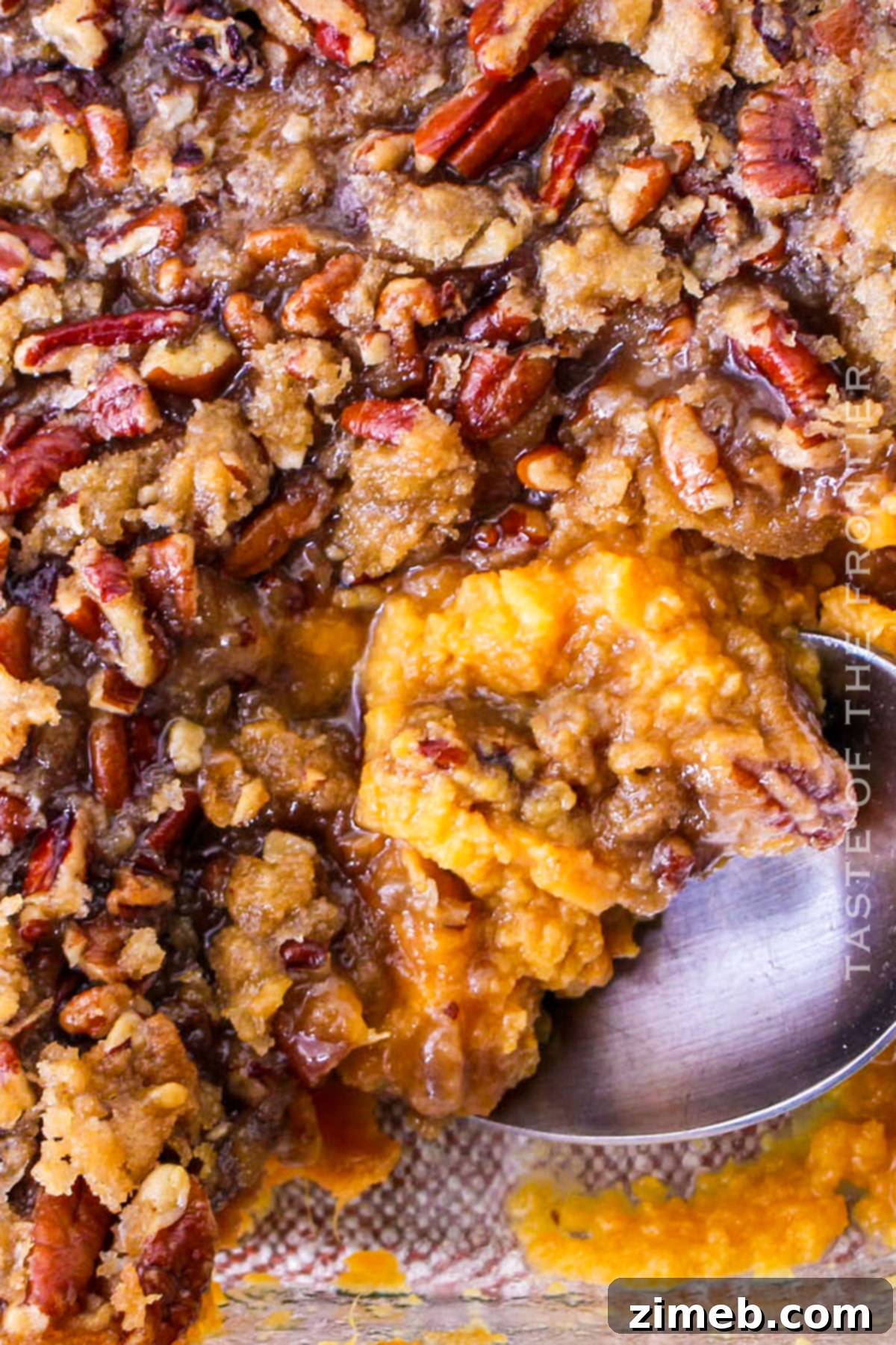 thanksgiving casserole with pecans, golden brown