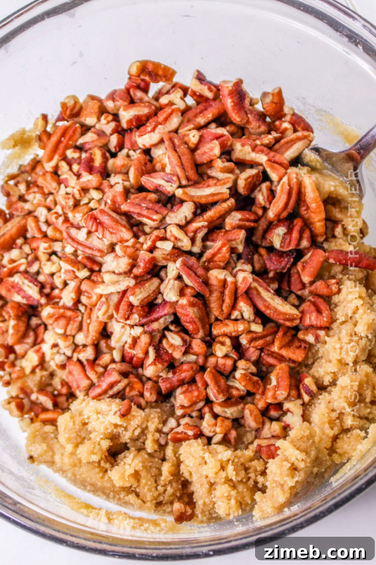 pecan crumble topping on a sweet potato casserole