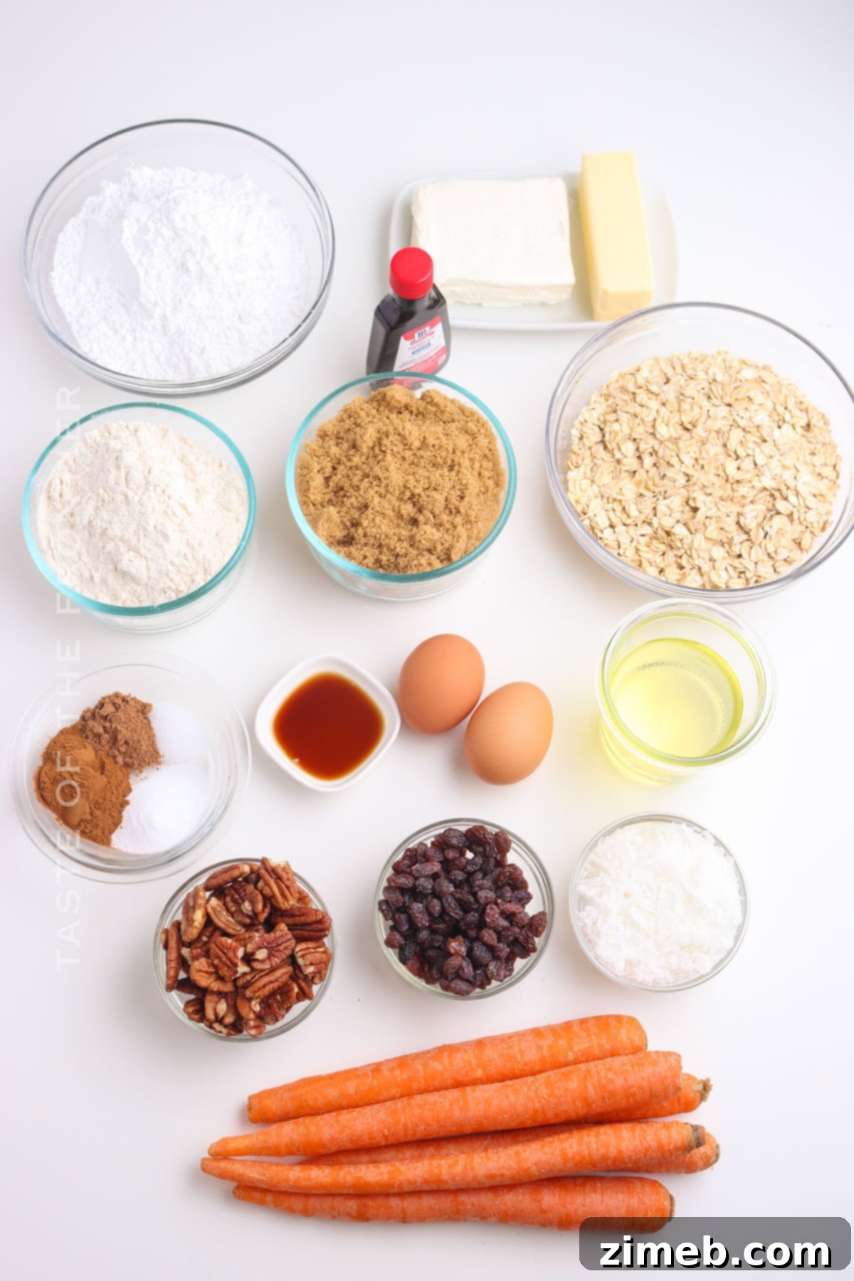 Ingredients for homemade Carrot Cake Cookies laid out on a kitchen counter
