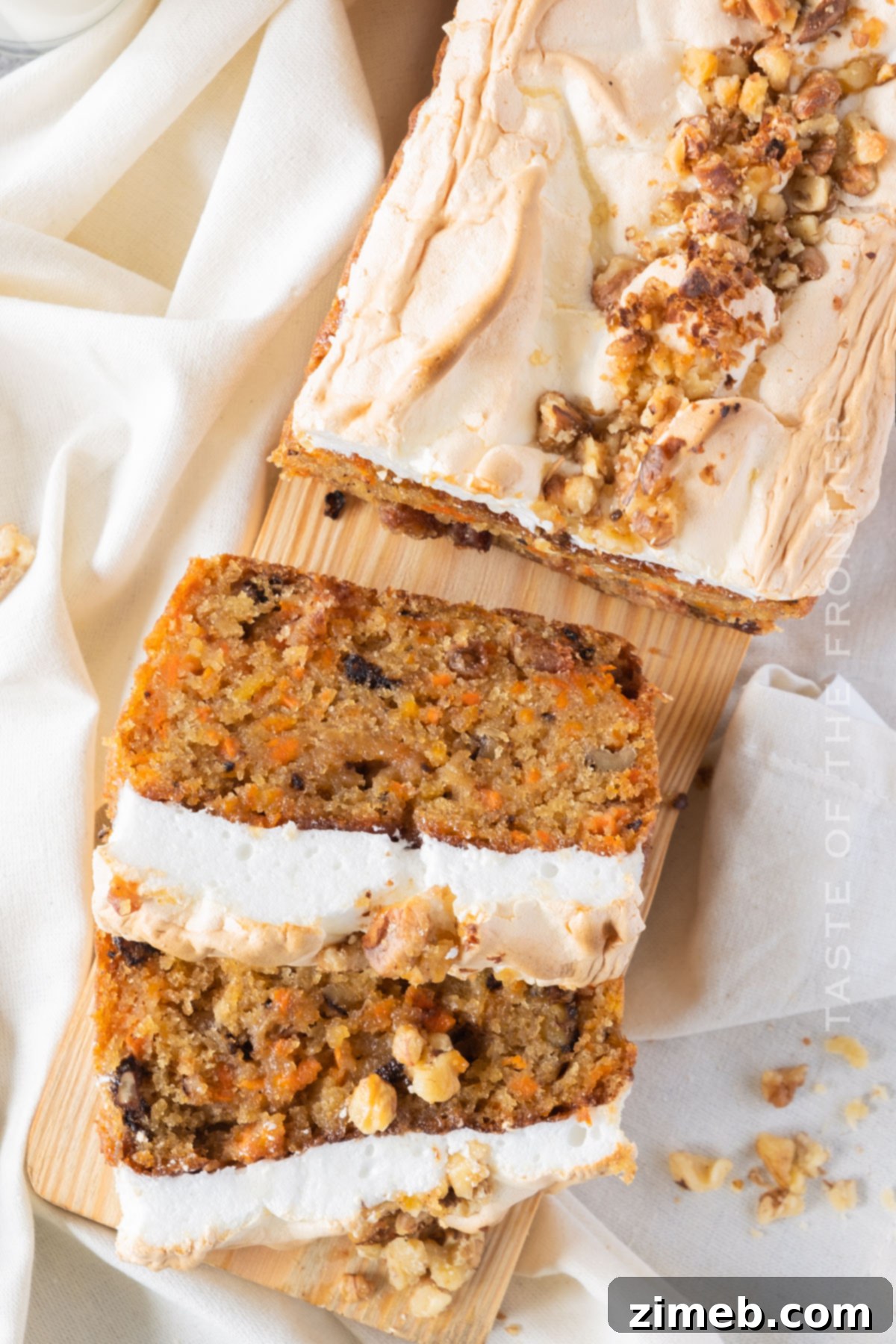 Moist Carrot Bread 3 Close-up of a rustic carrot spice bread with nuts, showing its tender crumb.