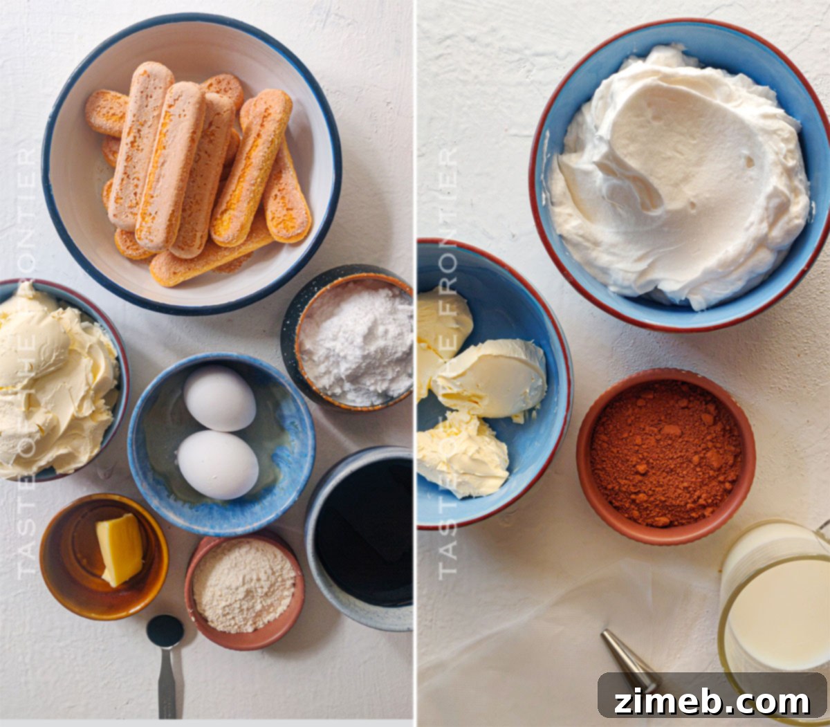 Tiramisu Cheesecake ingredients laid out before baking.