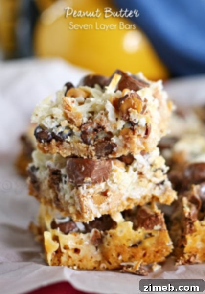 Peanut Butter Seven Layer Bars - a rich, decadent, and easy-to-make dessert bar.
