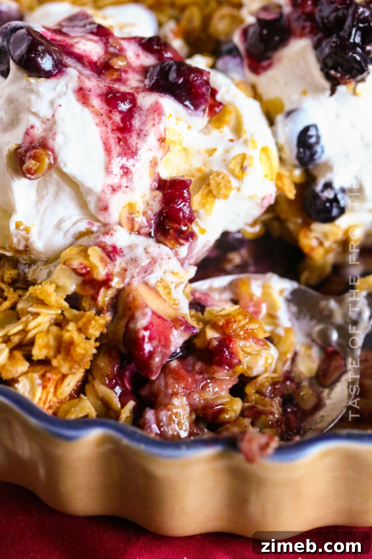 Holiday dessert with fruit - a beautifully presented Apple and Blueberry Crumble.