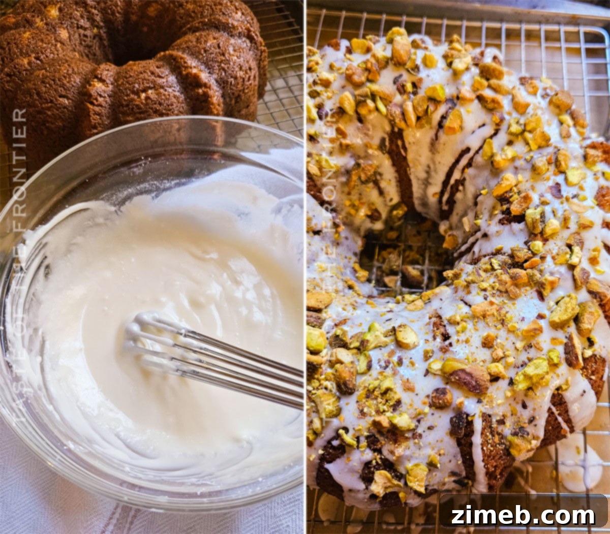 adding the glaze and chopped nuts
