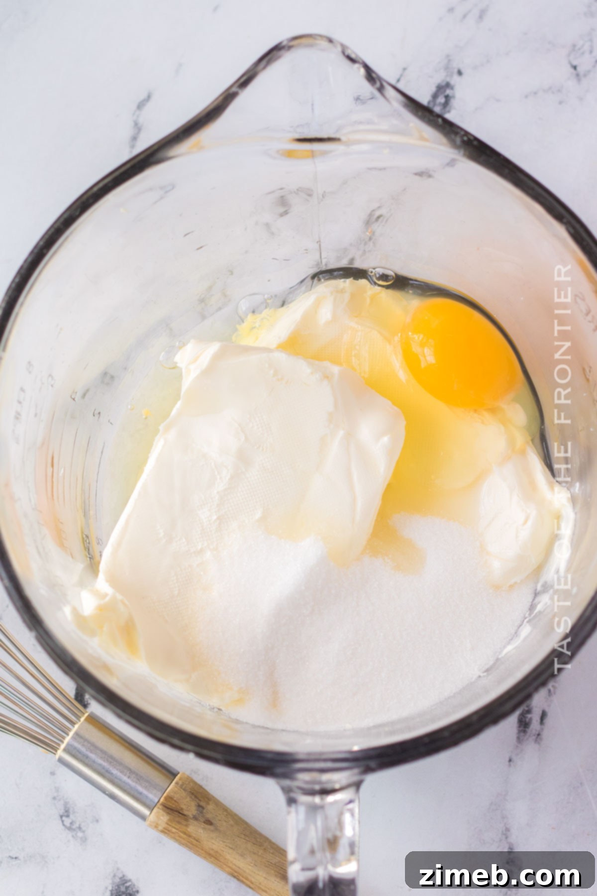 cheesecake filling with cream cheese, sugar, and eggs