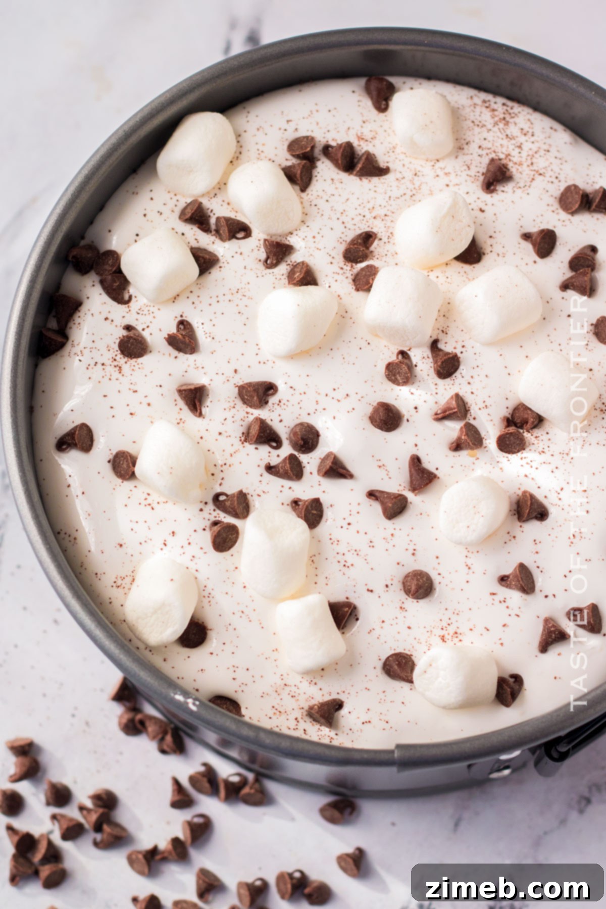 marshmallow topping on hot chocolate cheesecake