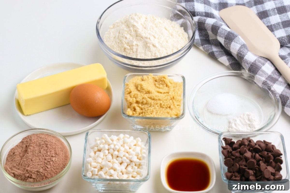 Hot Chocolate Cookie ingredients laid out