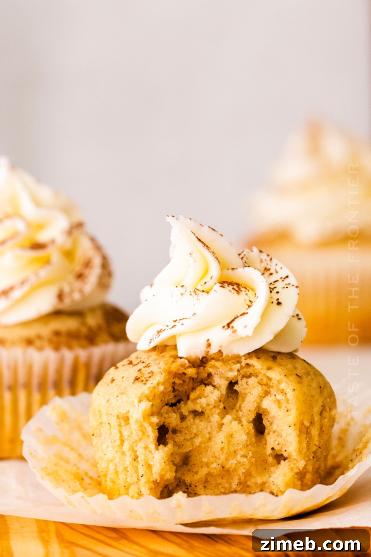 A bite of decorated Tiramisu cupcake