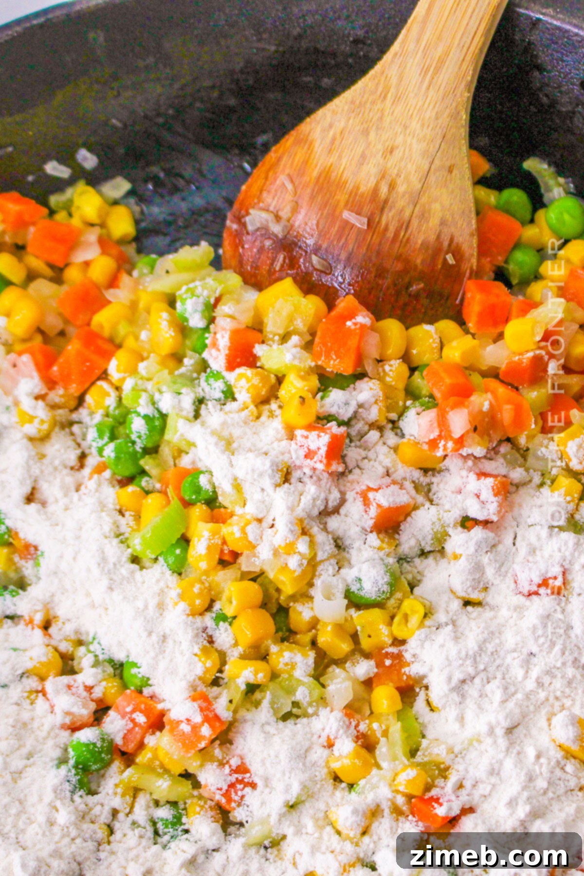 Hearty Turkey Pot Pie with Buttery Biscuits 5 sautee the veggies