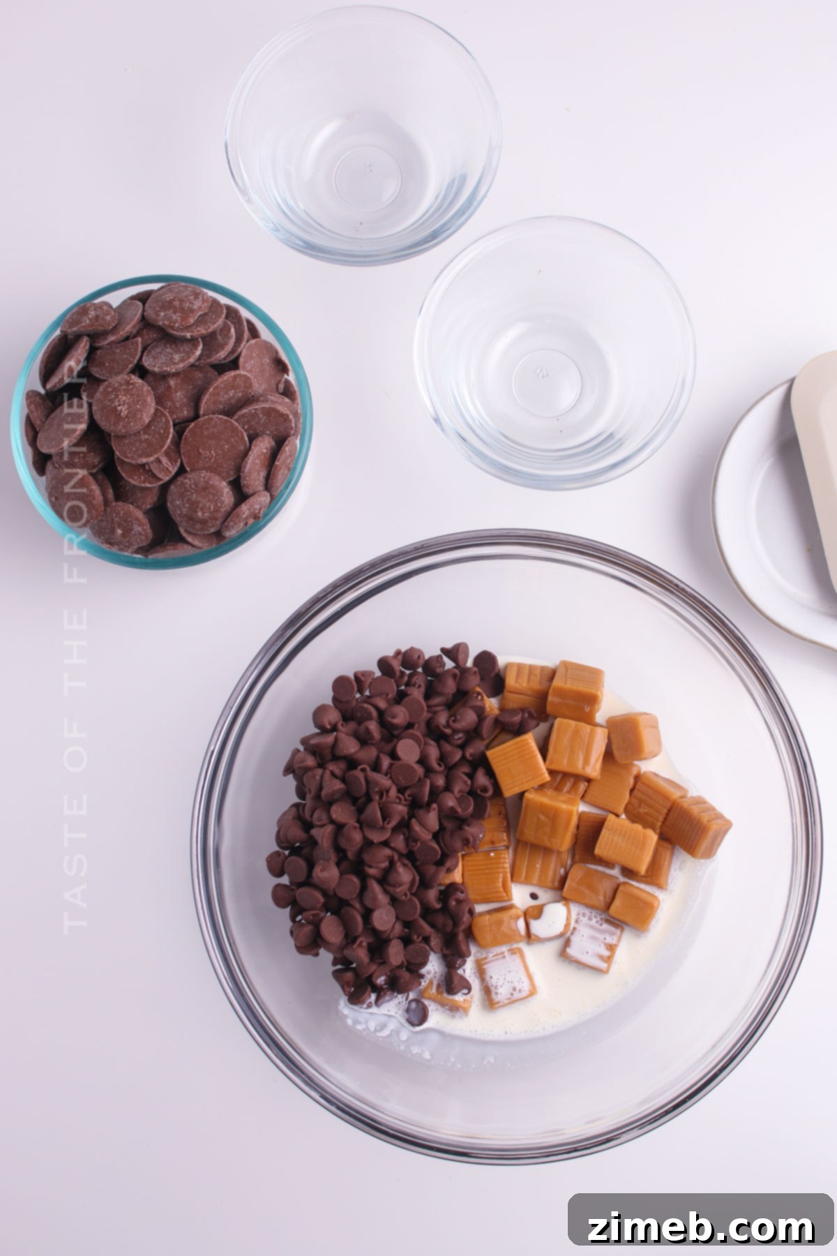 Preparing no-bake holiday treats with caramel and chocolate