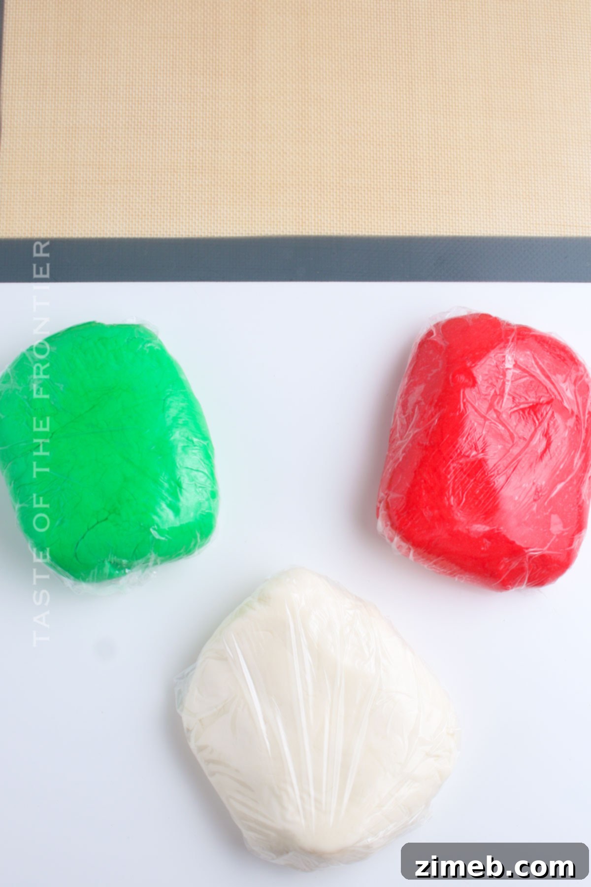 Tinted butter mint dough in various colors