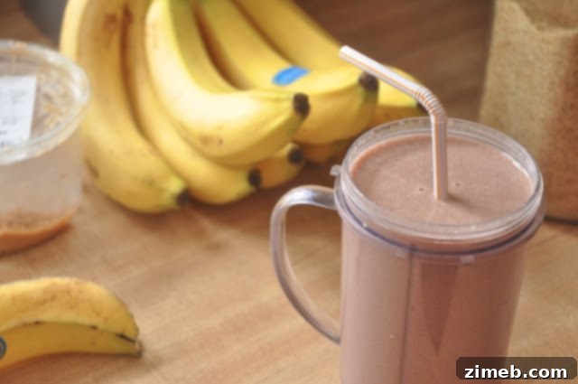 Chocolate Peanut Butter & Banana Smoothie - a healthy and delicious drink by Tamar.