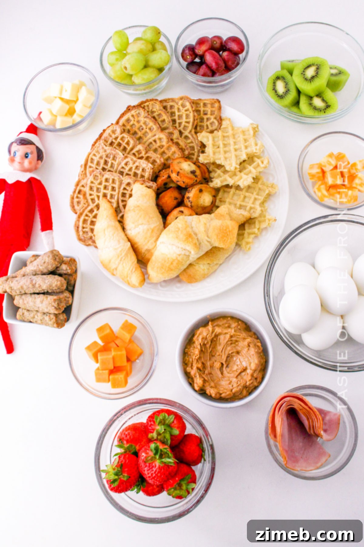 Breakfast Charcuterie Board ingredients spread out