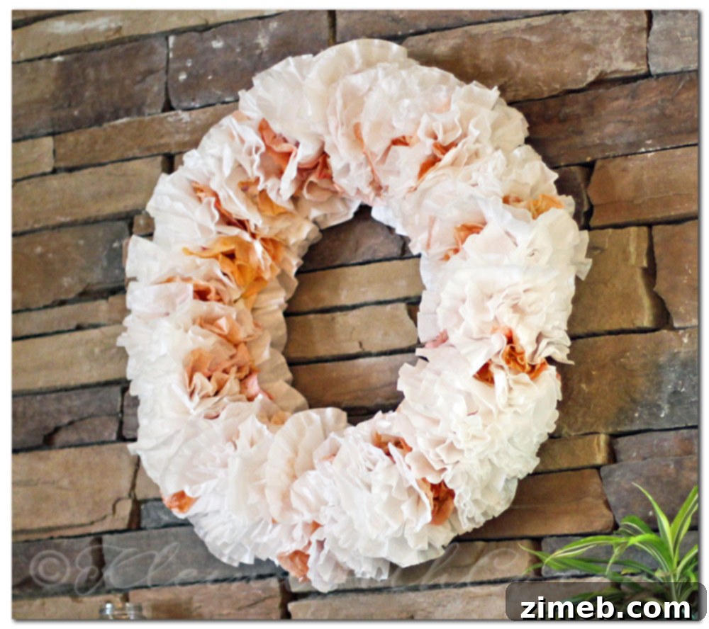 Coffee Filter Wreath Hung on a Wall