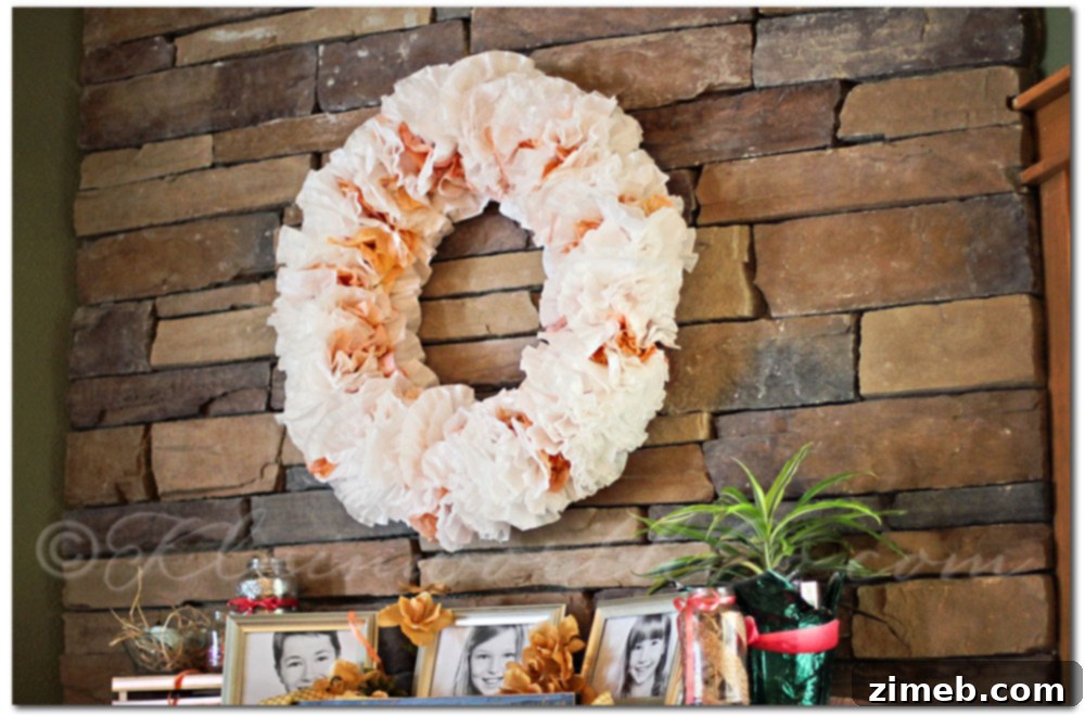 Coffee Filter Wreath Adorning a Mantlepiece