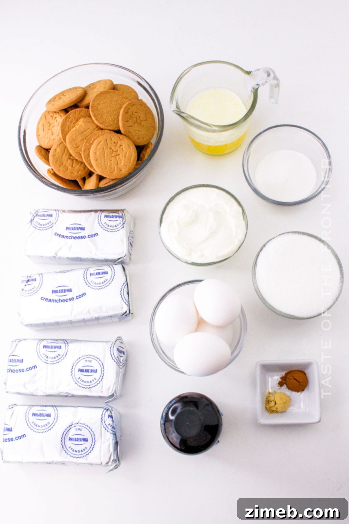 Ingredients laid out for Gingerbread Cheesecake preparation