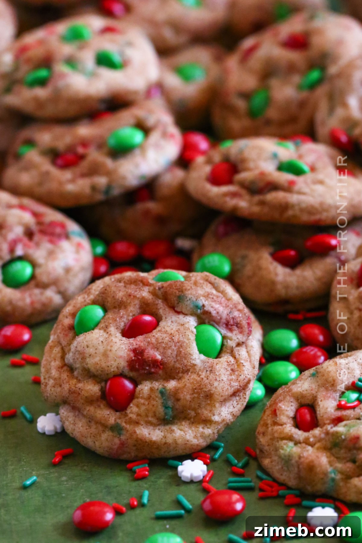 Creamy Christmas Snickerdoodle Delights 16 M&M Cheesecake Snickerdoodles, festive holiday cookies
