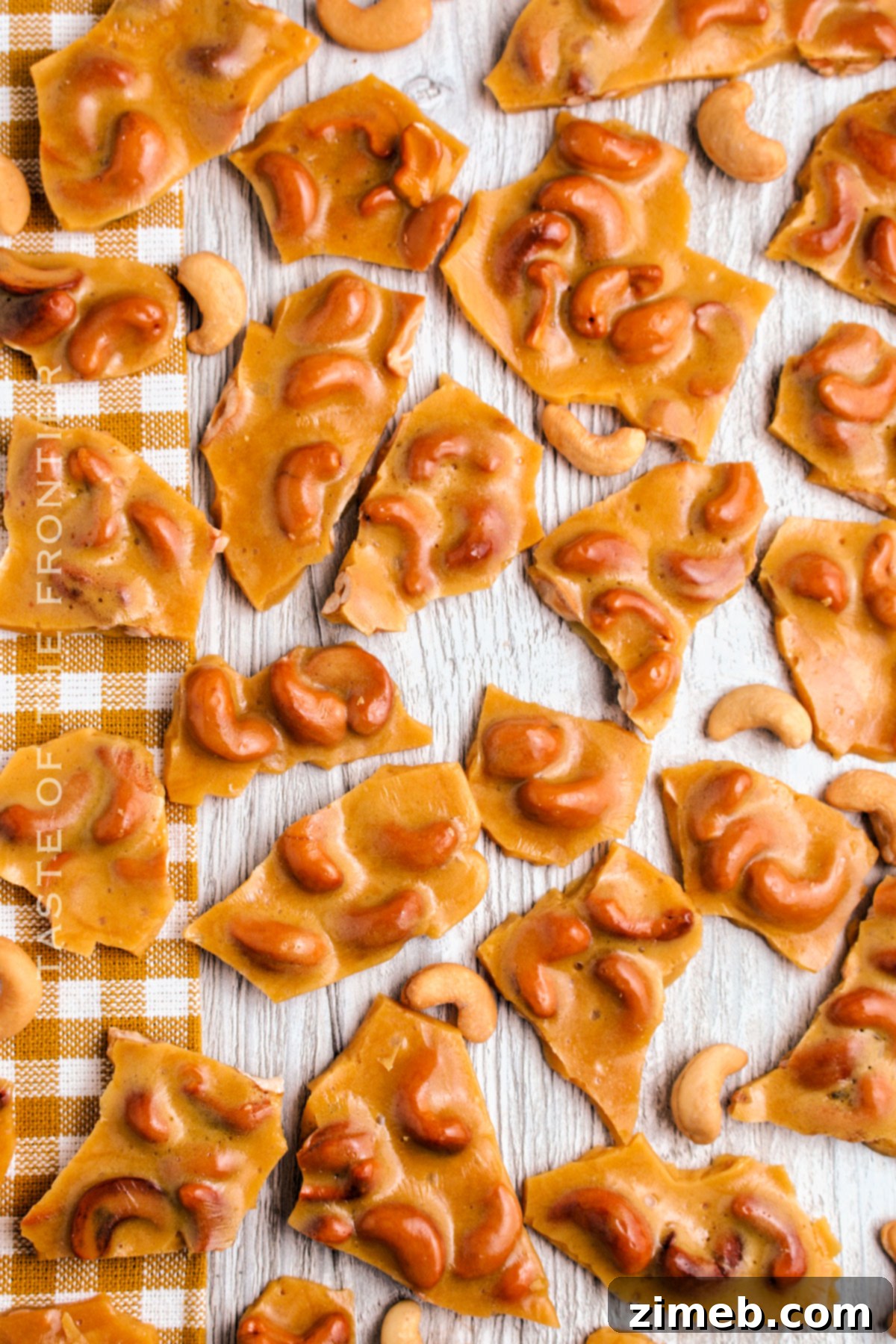 homemade Cashew Brittle - Close up of a delicious batch