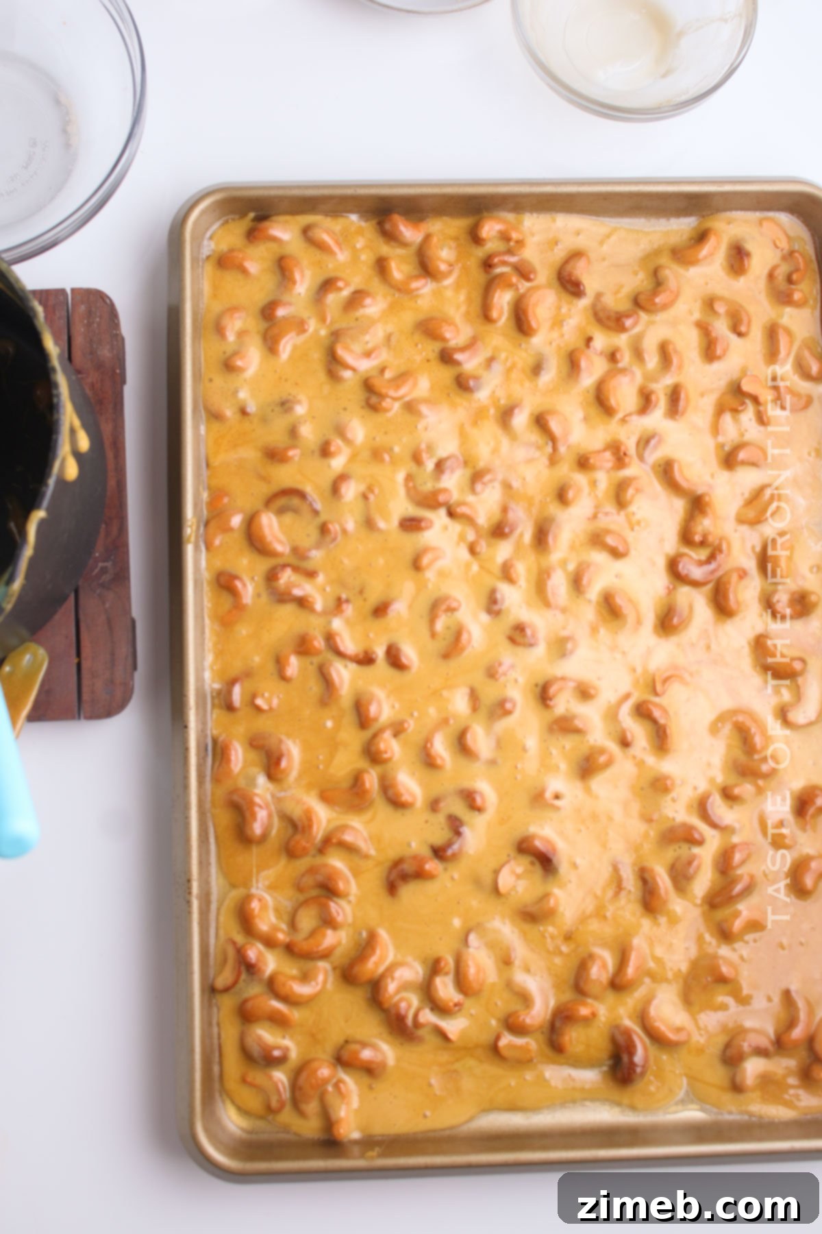 Spread on the Sheet Pan - Cashew Brittle Setting Process