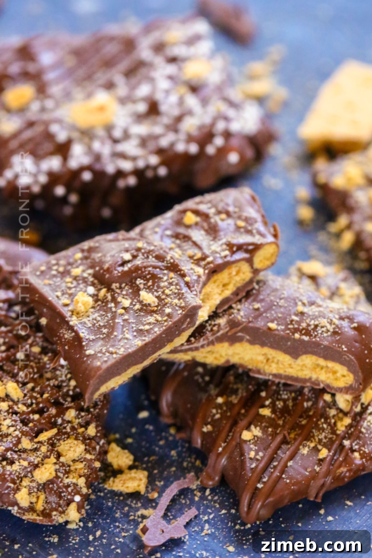 Chocolate Graham Delights 9 Finished Chocolate-Covered Graham Crackers on a plate