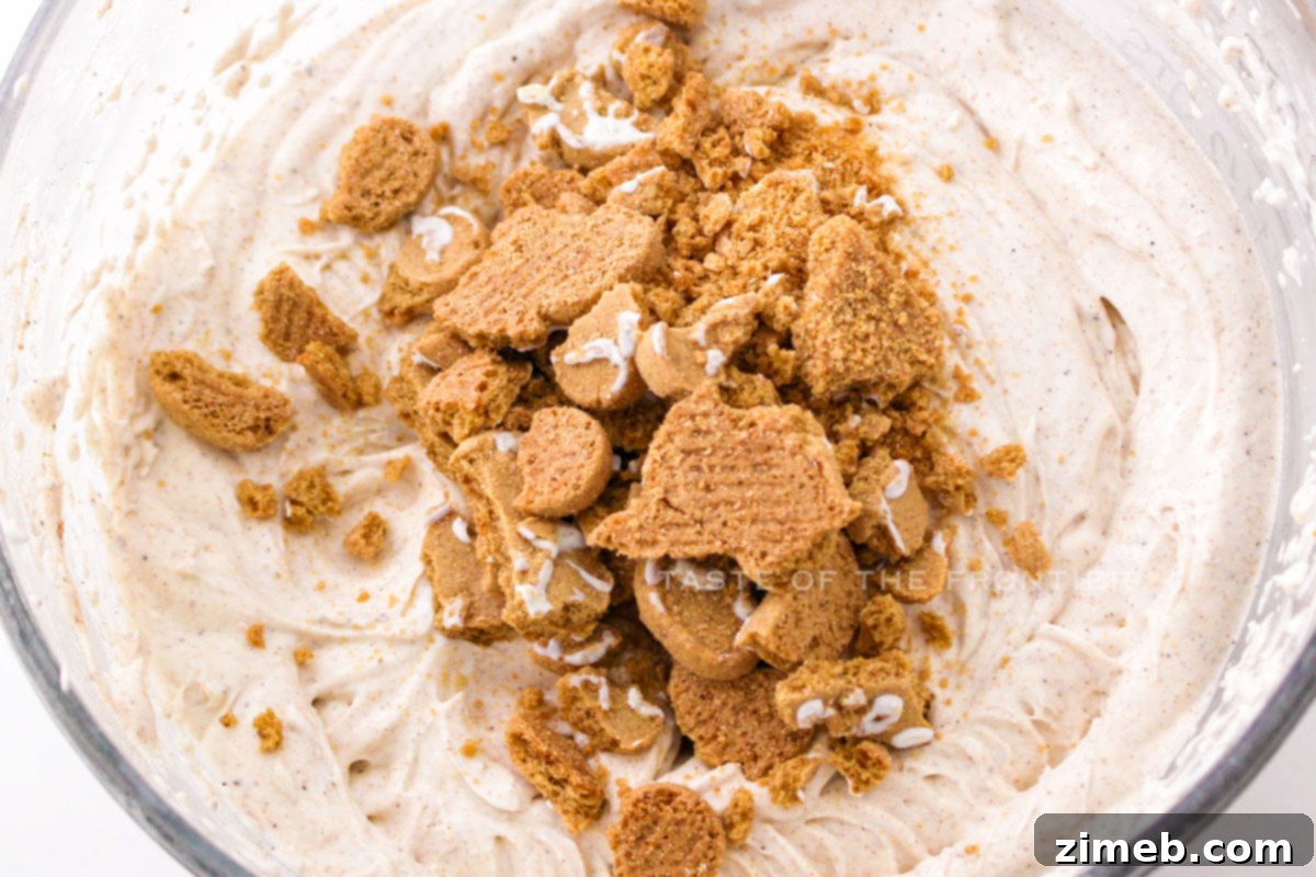 adding the crushed cookies
