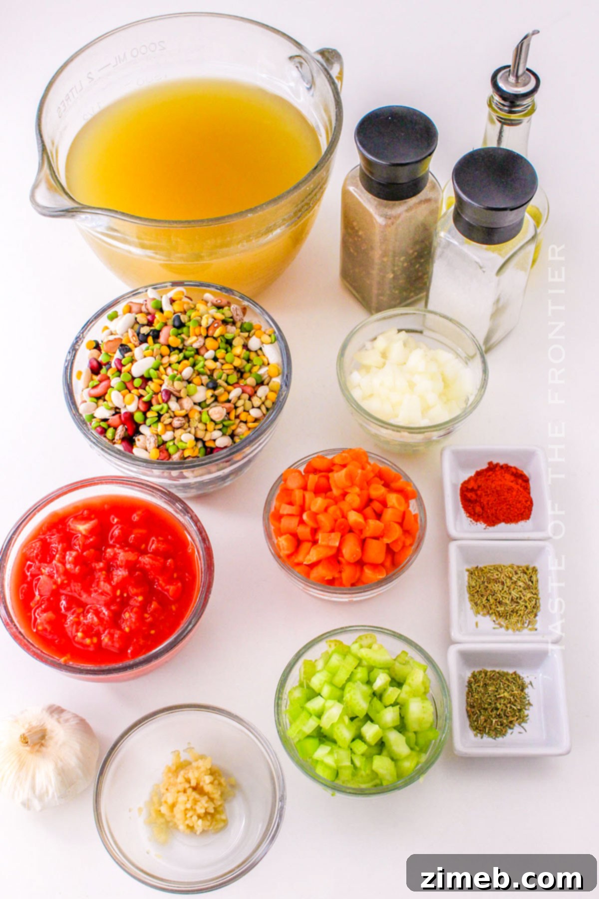 Instant Pot Bean Soup ingredients laid out for preparation.