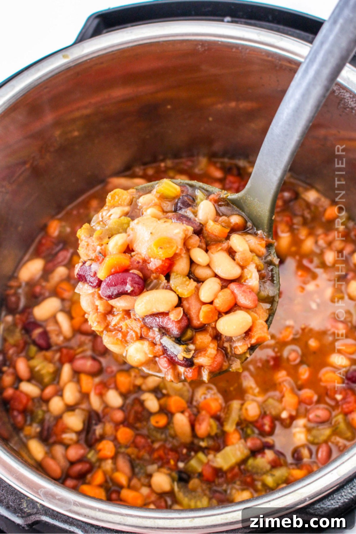 Instant Pot Bean Soup recipe in a bowl, ready to eat.