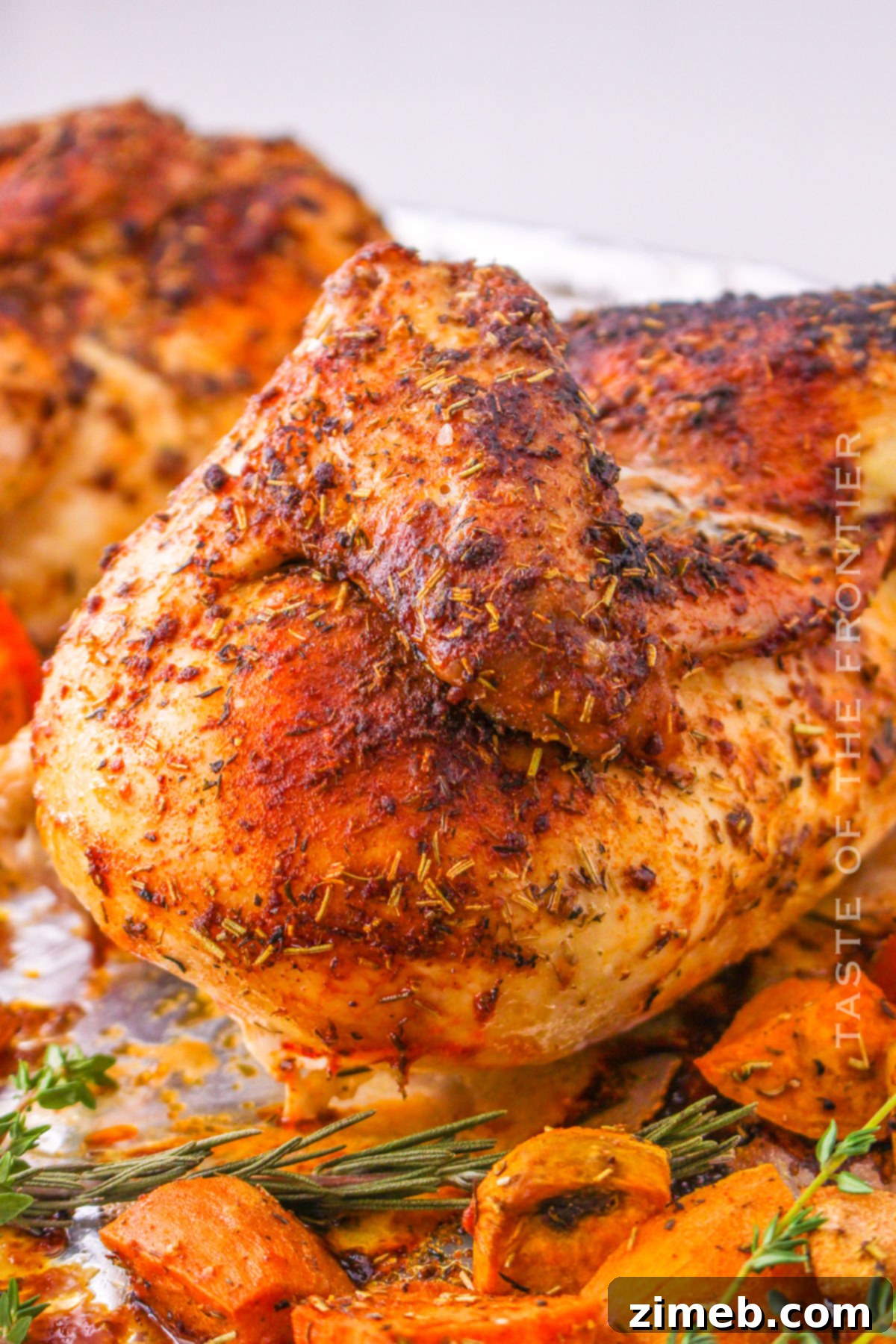 Golden Roasted Half Chicken 15 Baked chicken dinner served on a plate