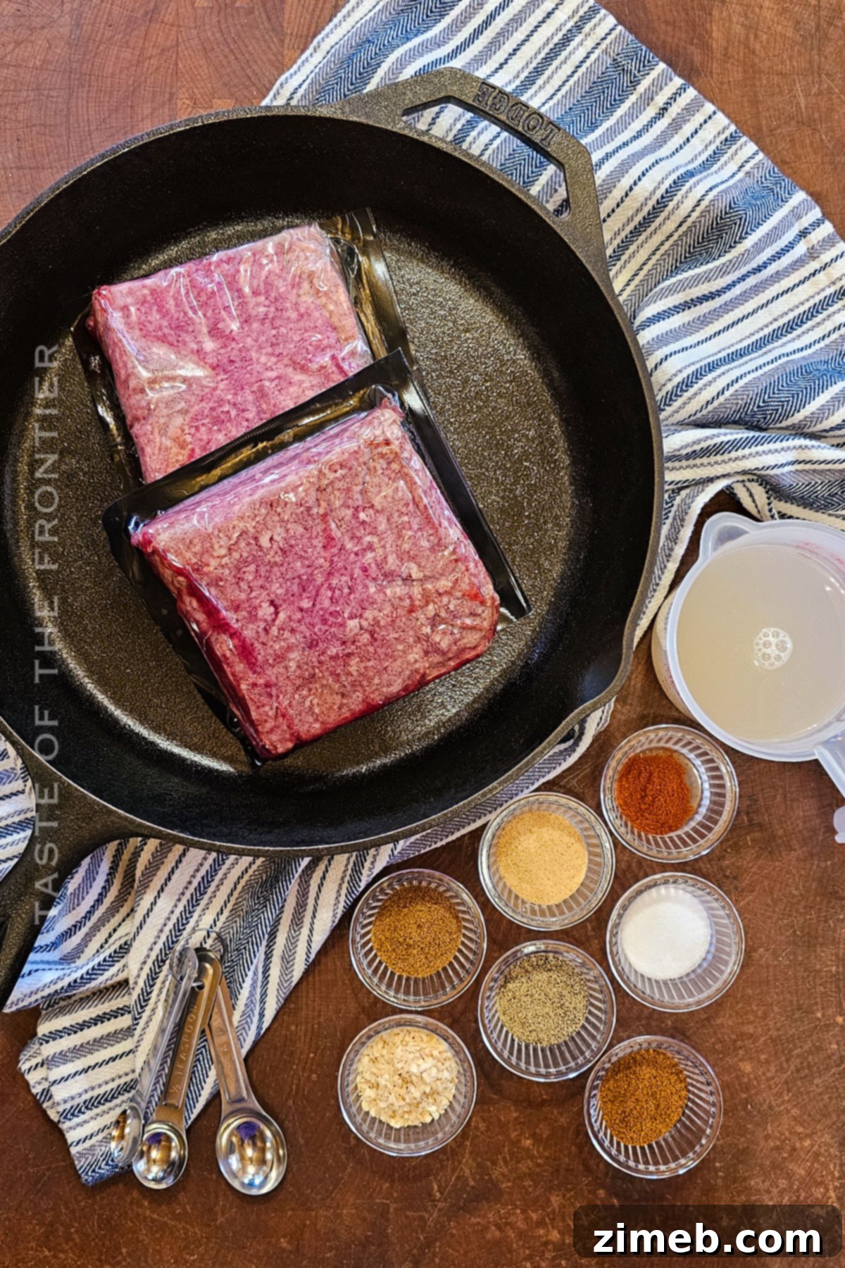 Flavorful Taco Filling 4 Taco Meat ingredients laid out, featuring ground beef and various spices.