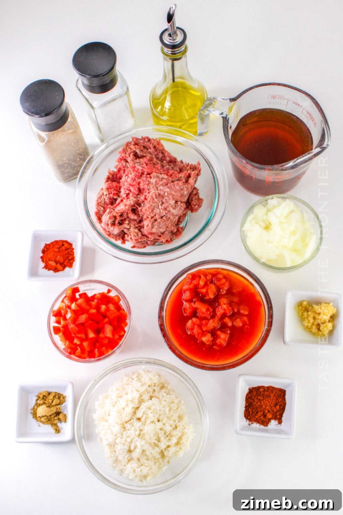 Simple Savory Instant Pot Spanish Rice 4 Ingredients for Instant Pot Spanish Rice laid out