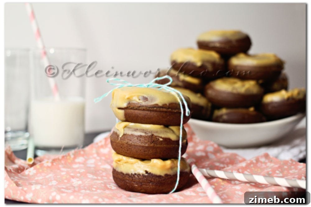 Close-up of Chocolate Cake Donuts with Peanut Butter Glaze