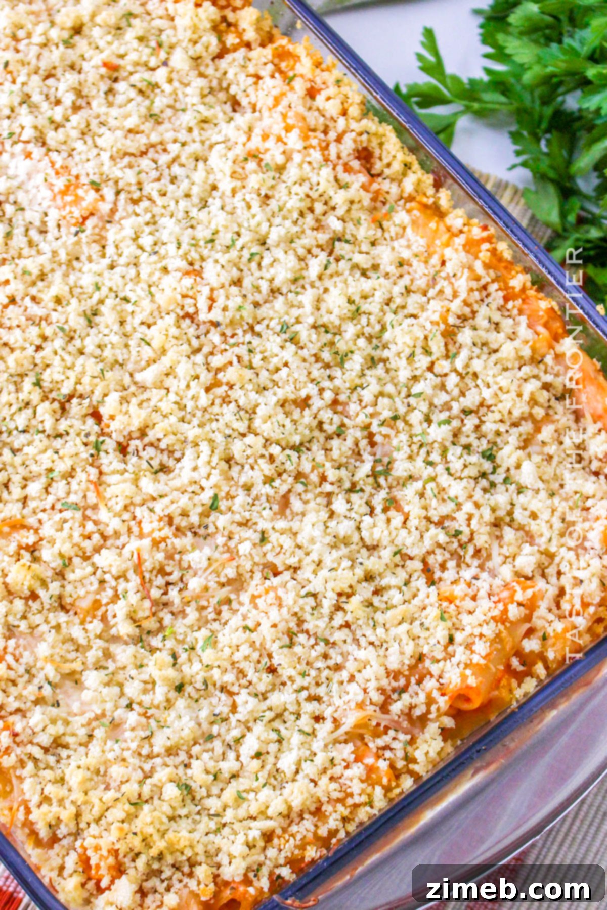 Five Cheese Ziti al Forno recipe - showcasing the bubbly golden top layer