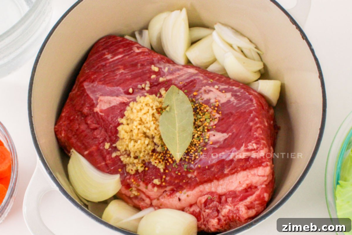 Hearty Dutch Oven Corned Beef and Cabbage Supper 5 making corned beef on the stovetop