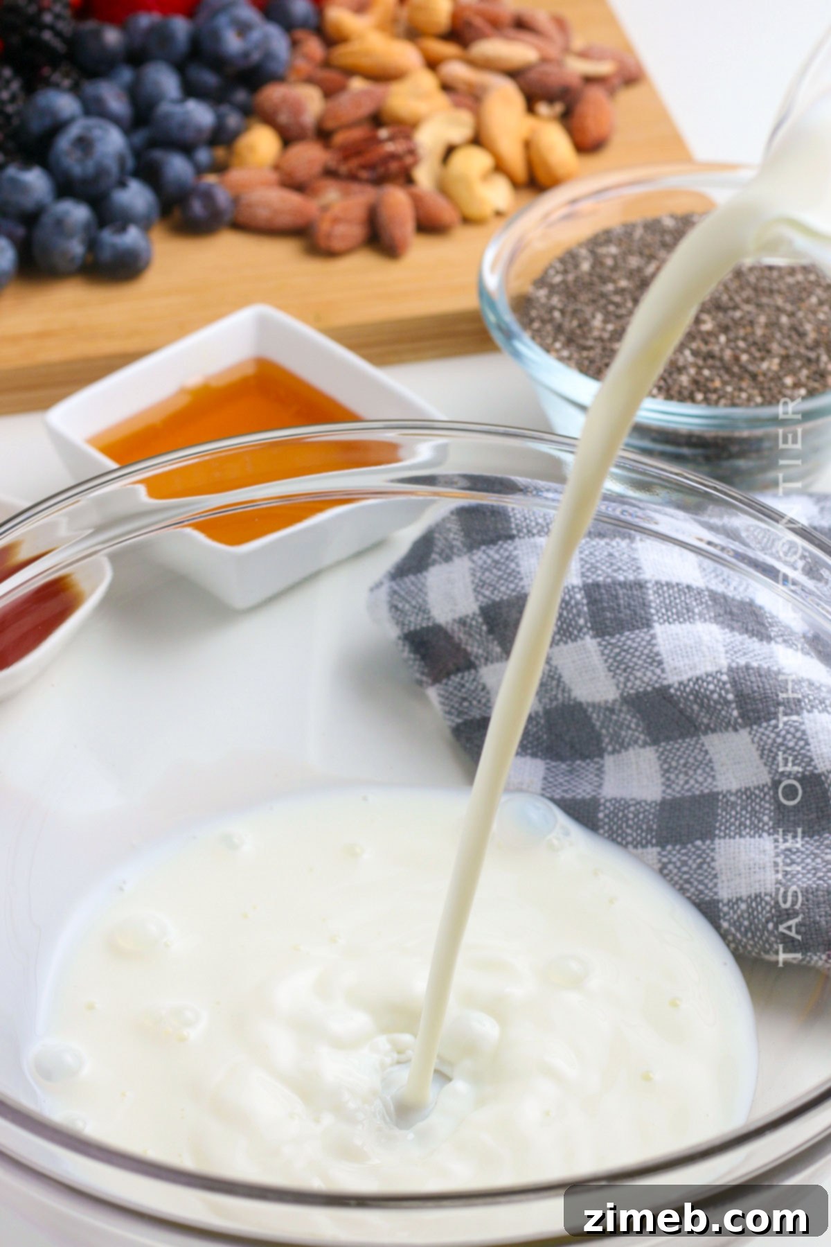 Milk based breakfast with chia pudding