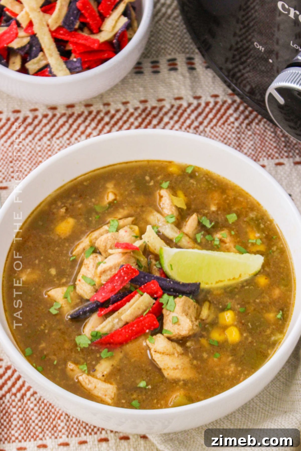 Southwestern Green Chile Chicken Soup 2 Green Chile Chicken Soup, bursting with tender chicken, and the spicy kick of roasted green chiles made easily in the slow cooker.
