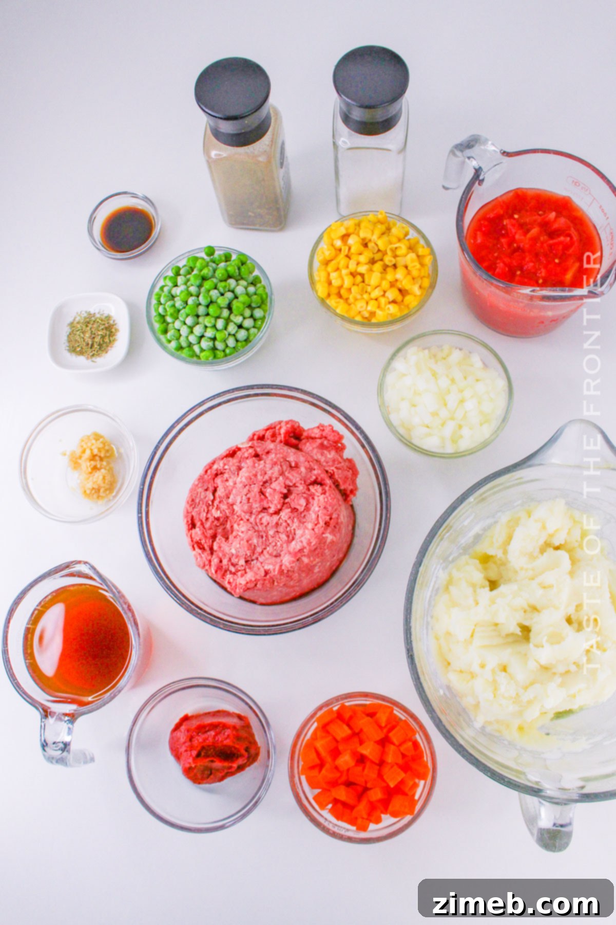 Slow Cooker Shepherd's Pie 4 Essential ingredients for Crock Pot Shepherd's Pie laid out.