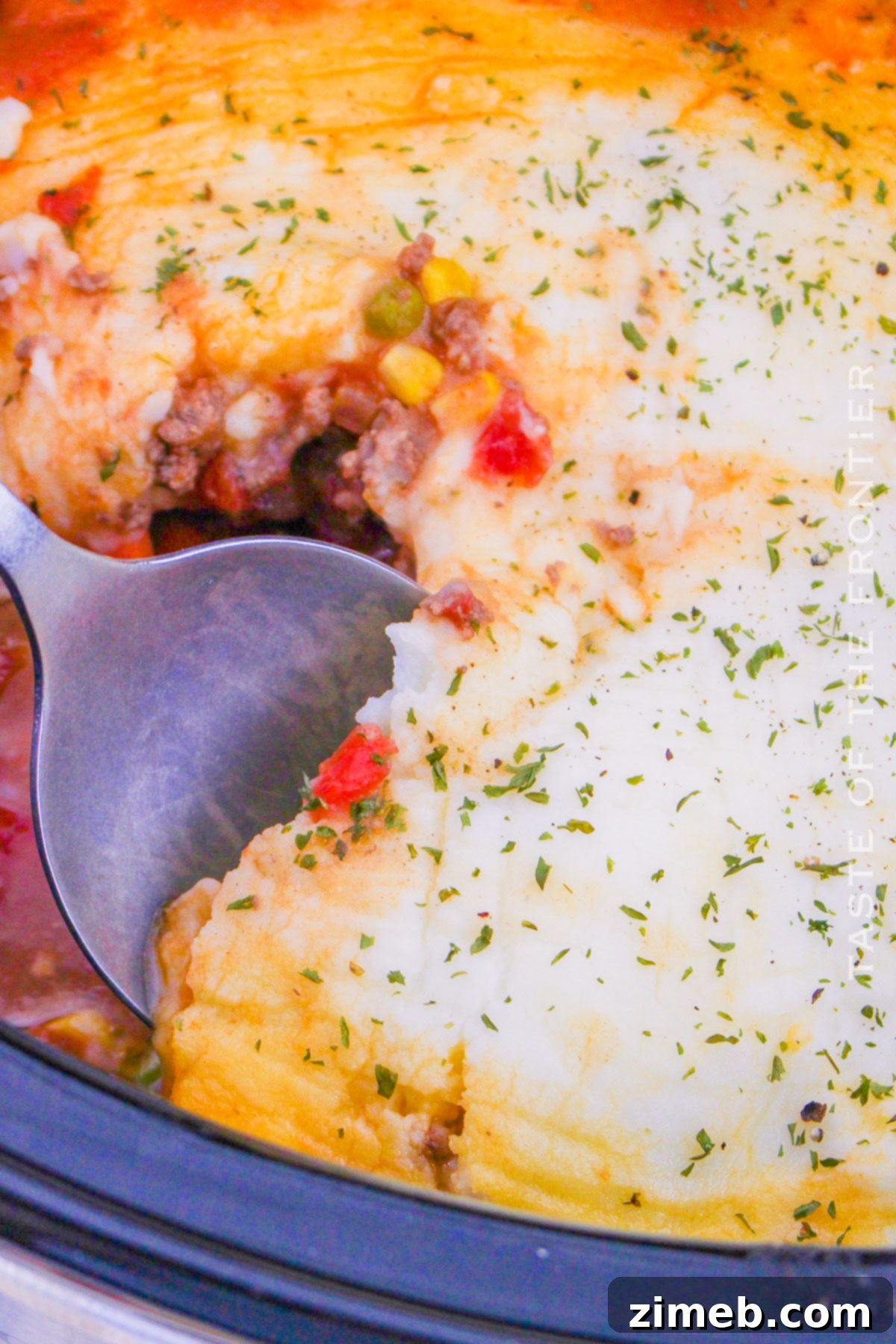 Slow Cooker Shepherd's Pie 8 A serving of Slow Cooker Shepherd's Pie, rich and comforting.