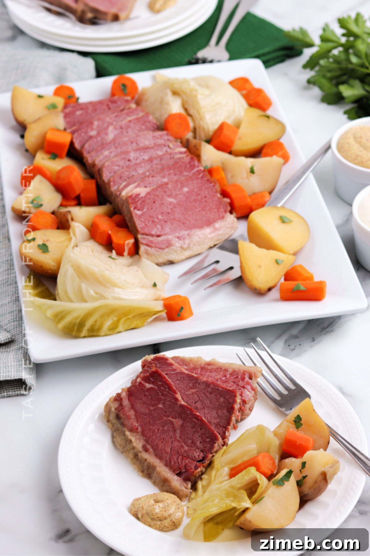 A delicious and comforting spring holiday meal, Slow Cooker Corned Beef and Cabbage.