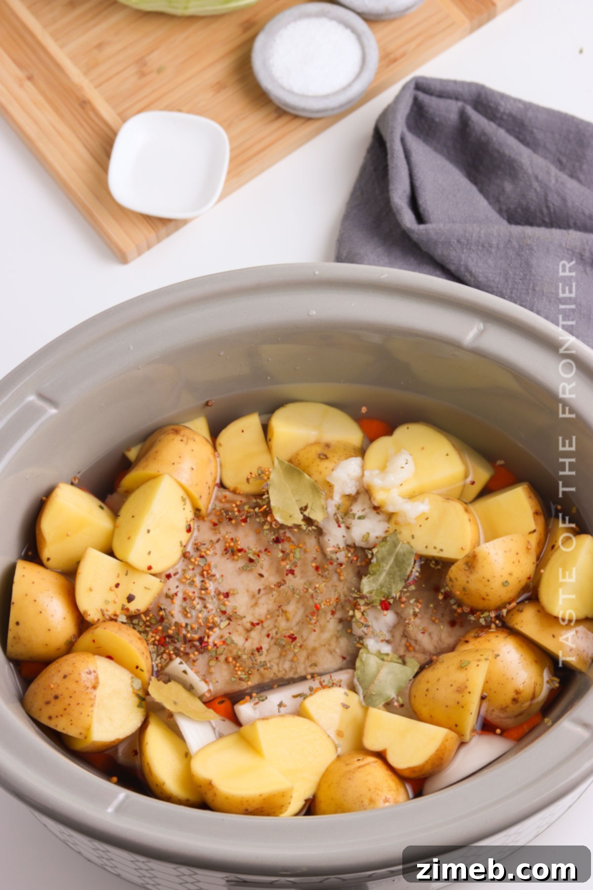 Making traditional Slow Cooker Corned Beef and Cabbage.