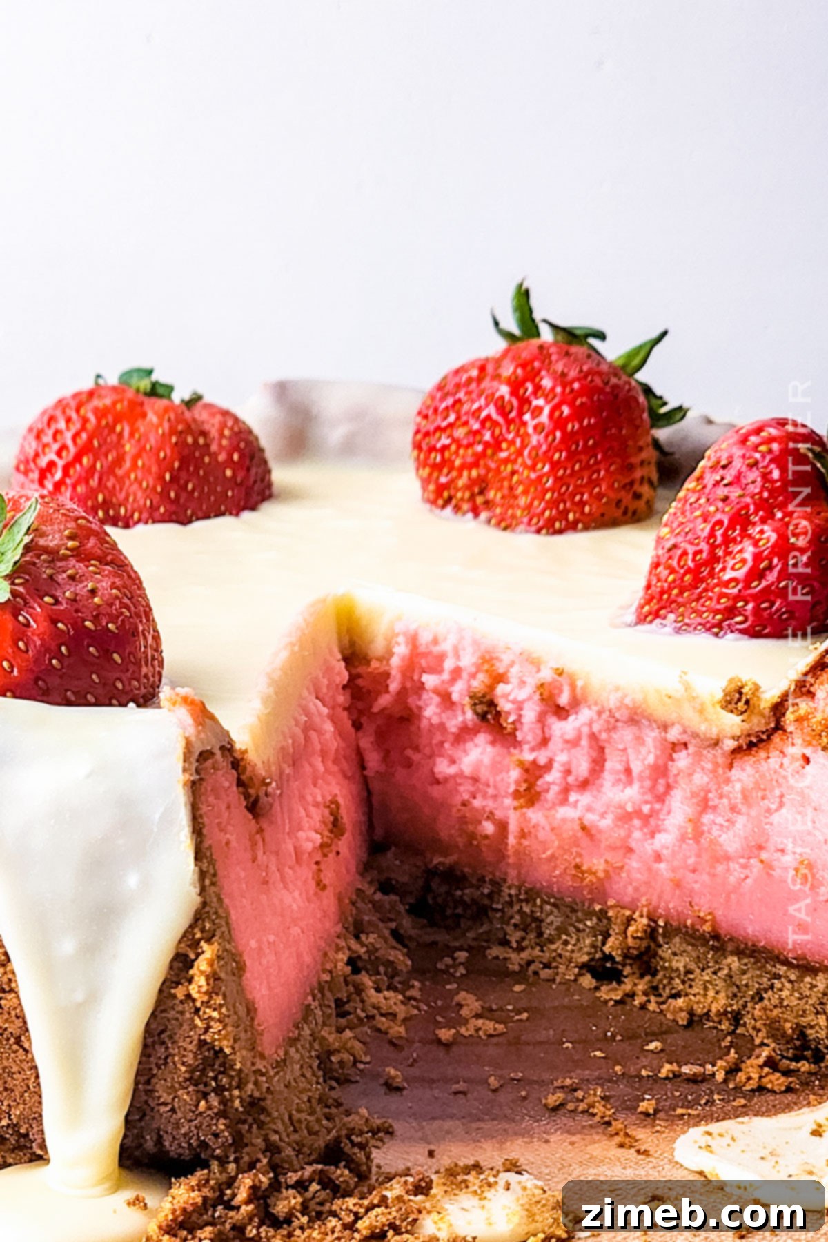 Luscious White Chocolate Strawberry Cheesecake 3 graham cracker crust