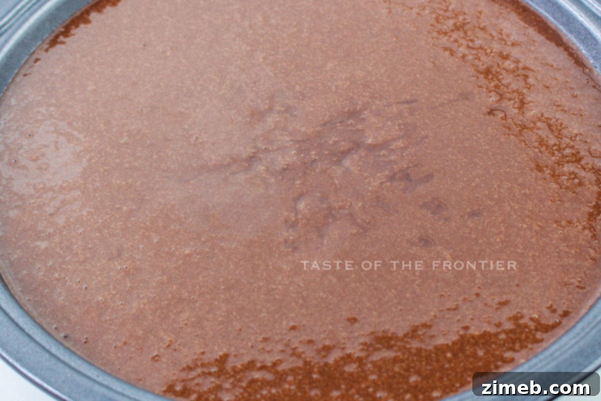 Cake batter in pan ready for oven