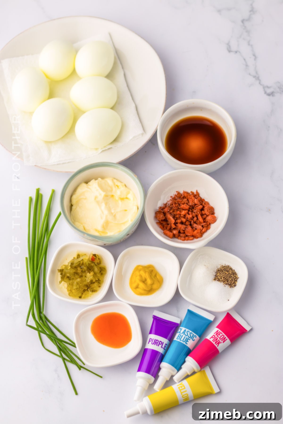 Vibrant Deviled Eggs 4 Ingredients for making colorful deviled eggs
