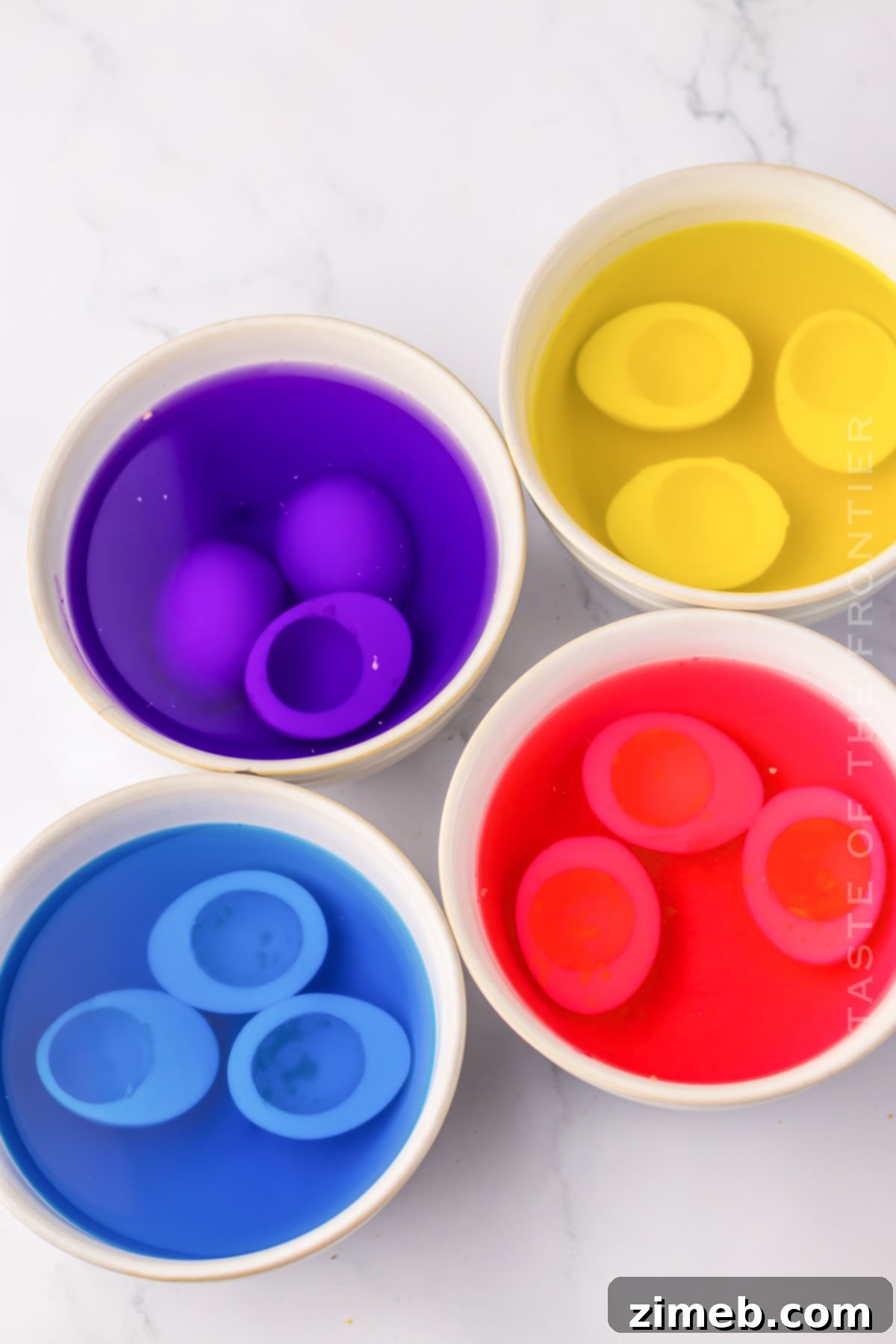 Vibrant Deviled Eggs 5 Step-by-step process of making colored deviled eggs