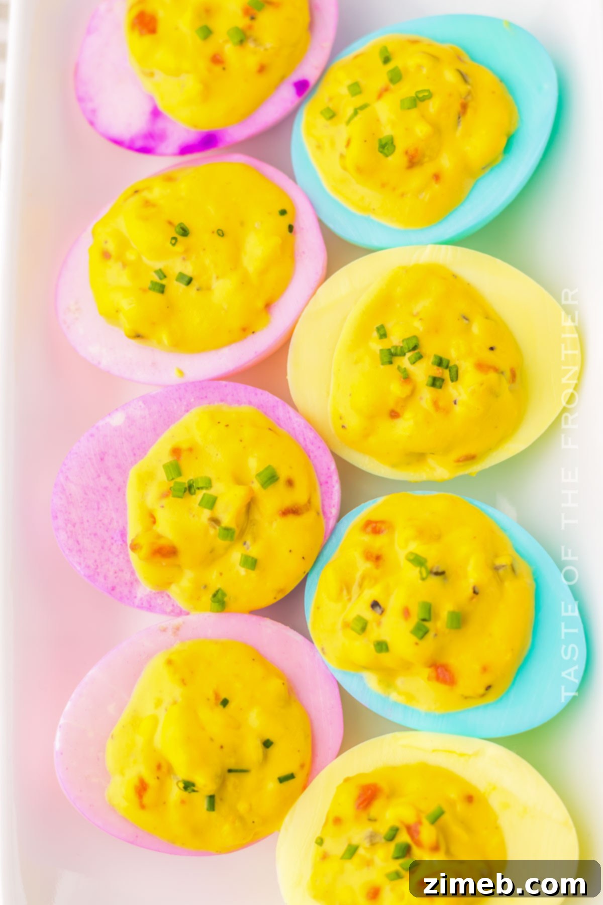 Vibrant Deviled Eggs 8 Festive holiday egg appetizer with colorful filling