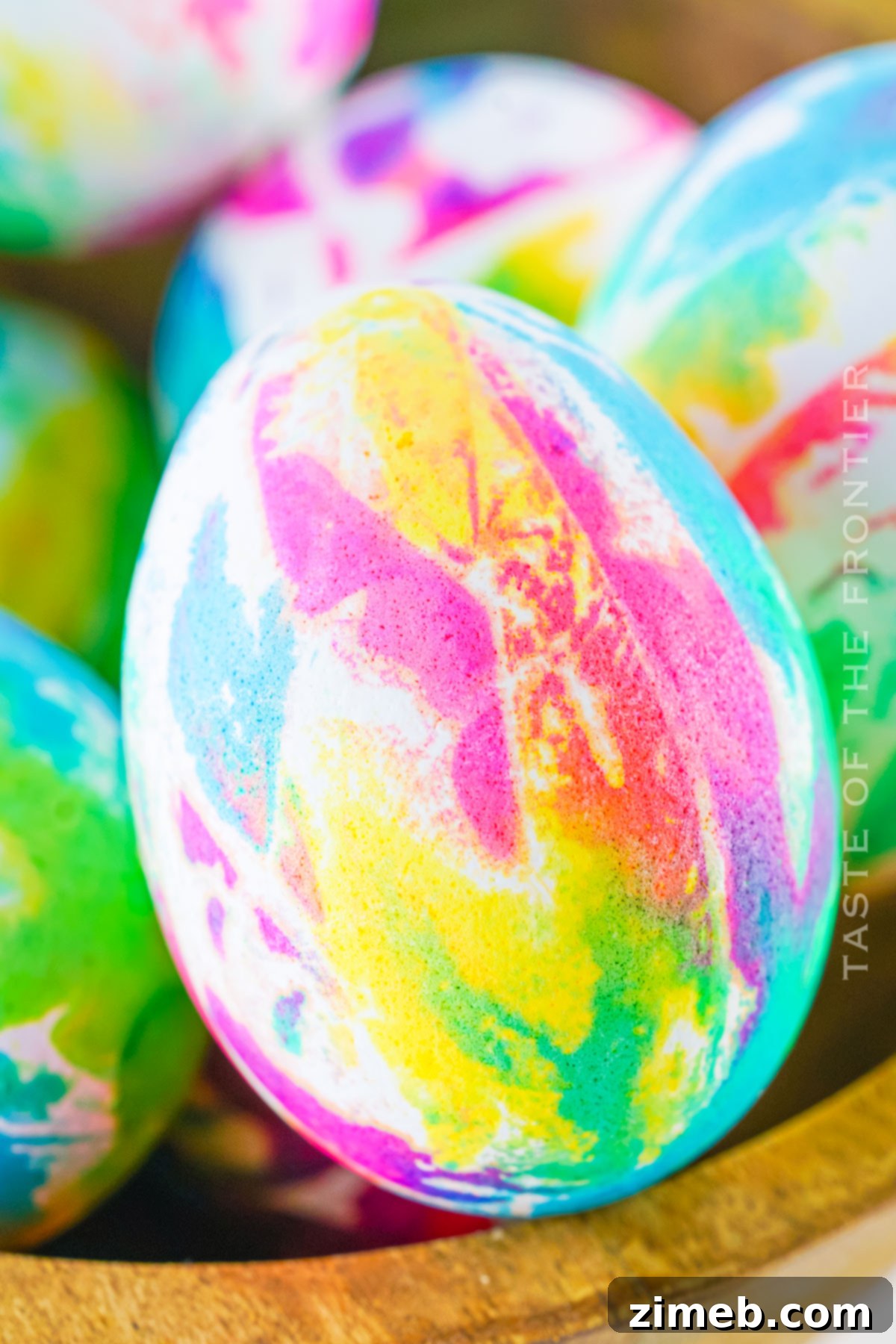Kaleidoscope Easter Eggs 14 Children admiring colorful Easter eggs, highlighting the fun aspect of tie-dyeing