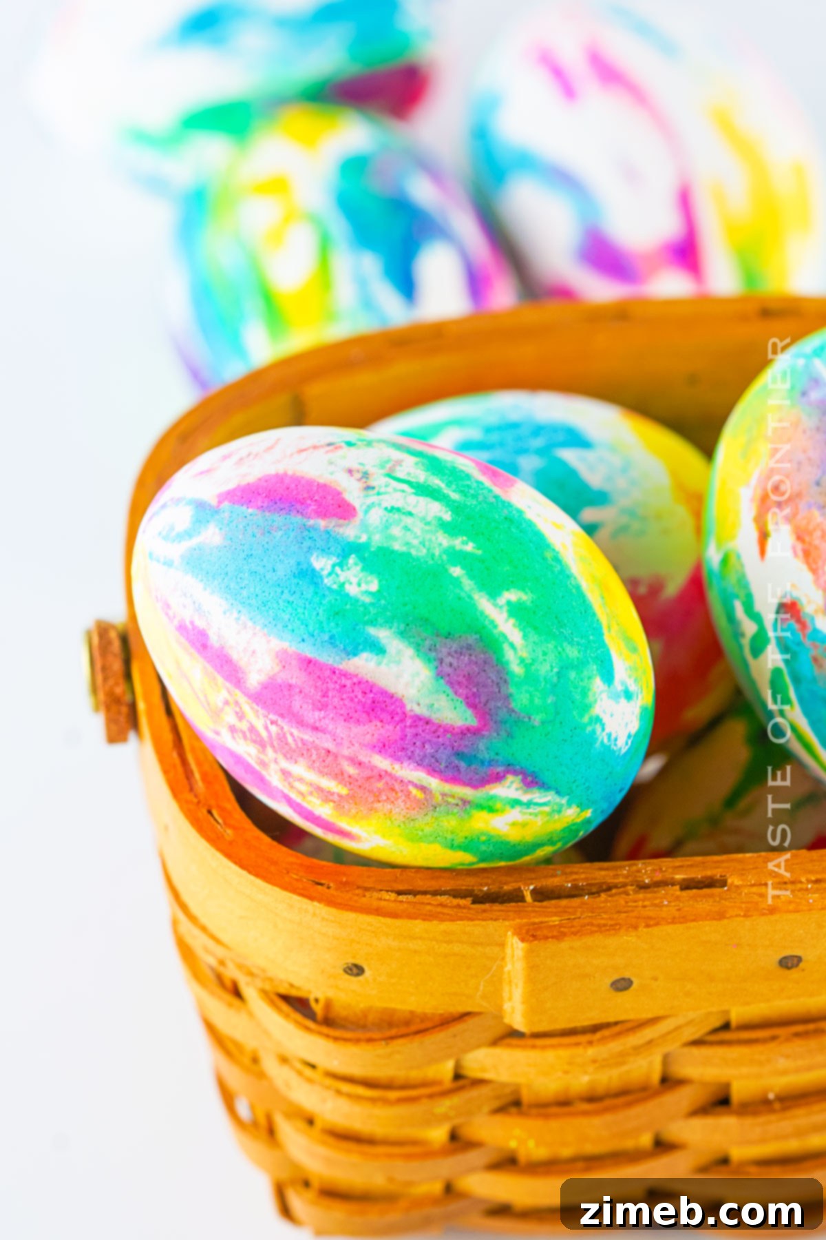 Kaleidoscope Easter Eggs 3 Close-up of hard-boiled eggs with food coloring applied to coffee filters