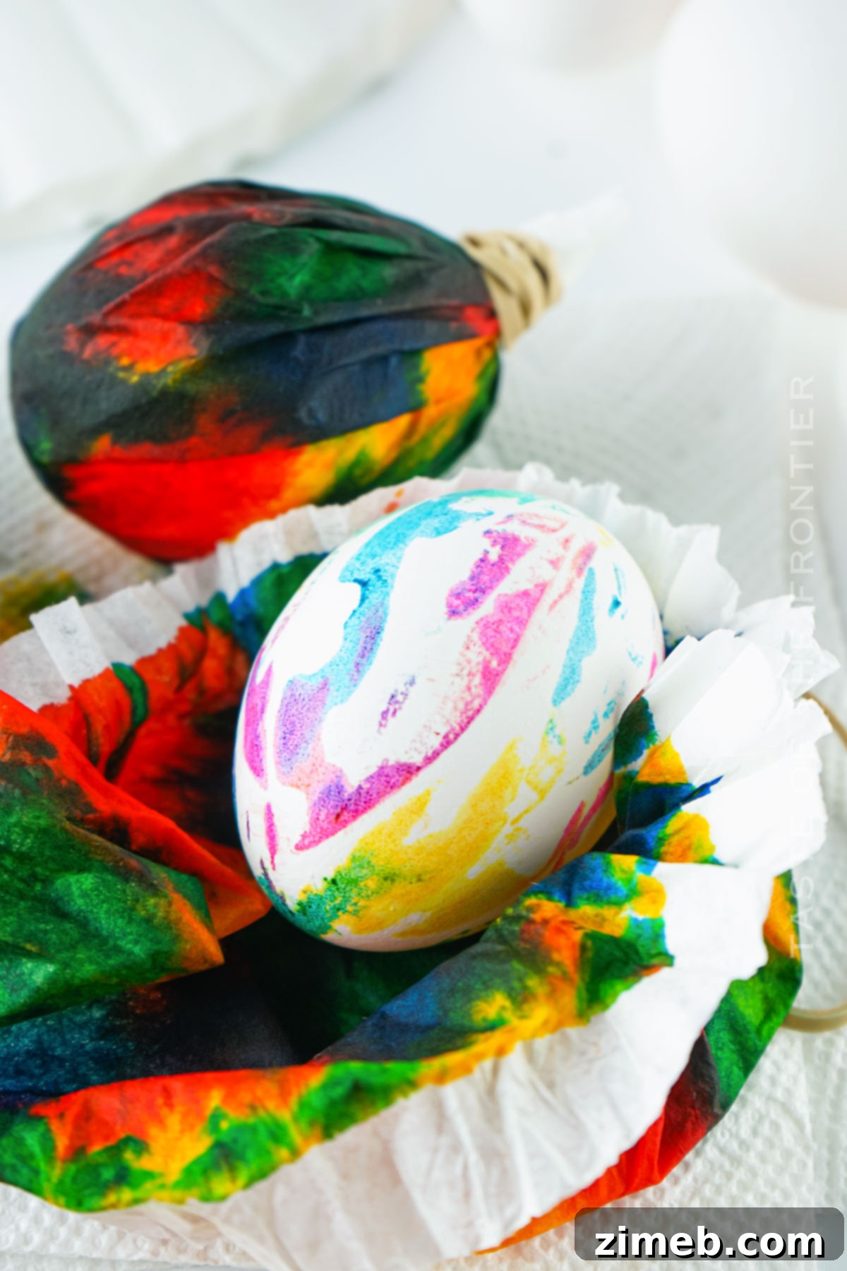 Kaleidoscope Easter Eggs 8 Finished Tie-Dyed Easter Eggs displayed in an egg carton