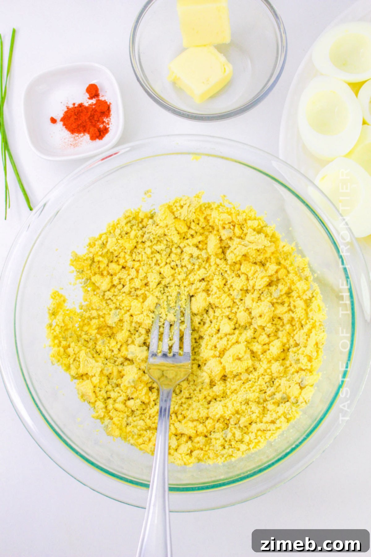 Decadent Deviled Eggs 7 Creamy deviled egg filling piped into egg whites