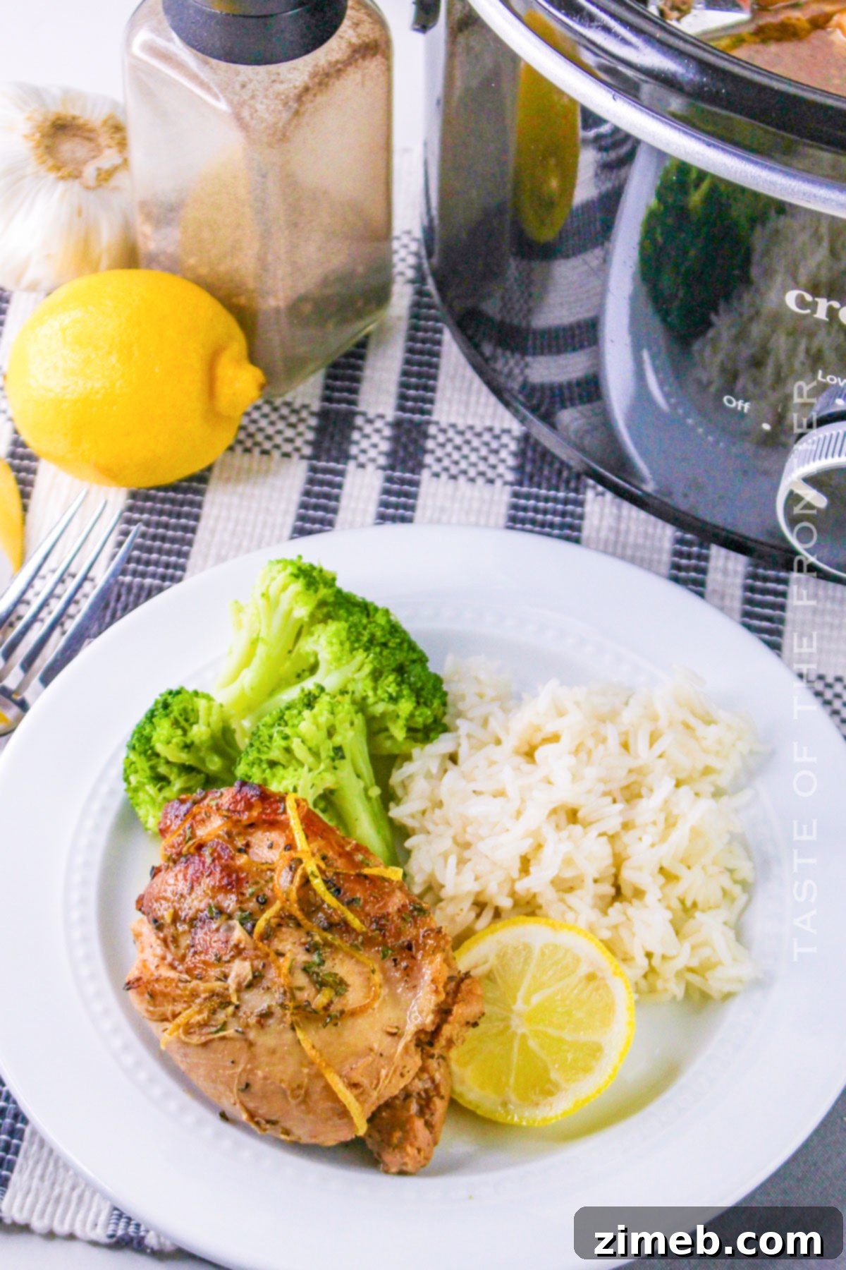 Crock Pot Lemon Pepper Chicken 14 Easy chicken dinner on a plate