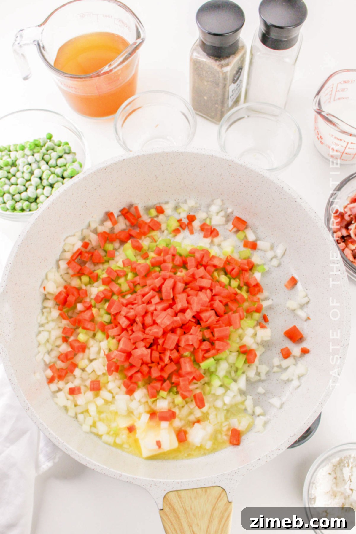 Sautéing vegetables for Ham Pot Pie